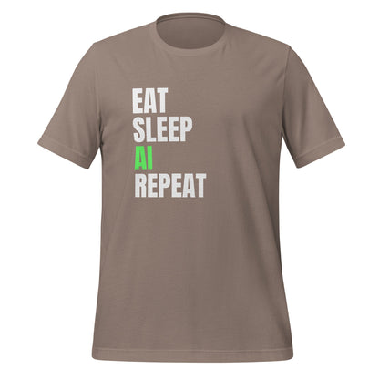 Product mockup photo of the EAT SLEEP AI REPEAT T Shirt 4 (unisex) Pebble / M.