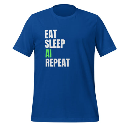 Product mockup photo of the EAT SLEEP AI REPEAT T Shirt 4 (unisex) True Royal / M.