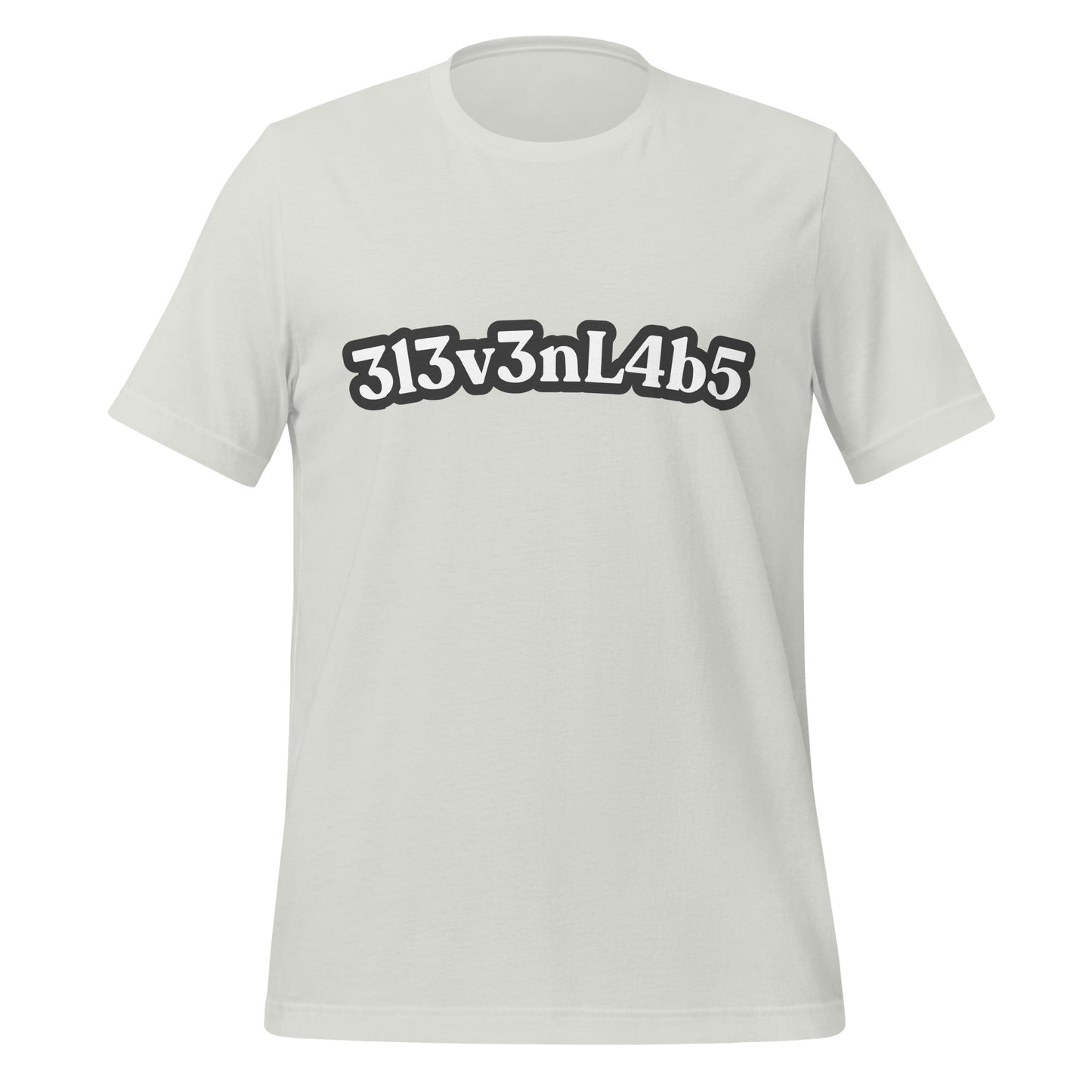 Product mockup photo of the ElevenLabs Leet T Shirt (unisex) Silver / M.