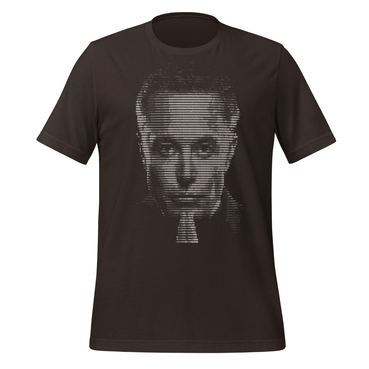 Product mockup photo of the Elon Musk ASCII Art T Shirt (unisex) Brown / M.