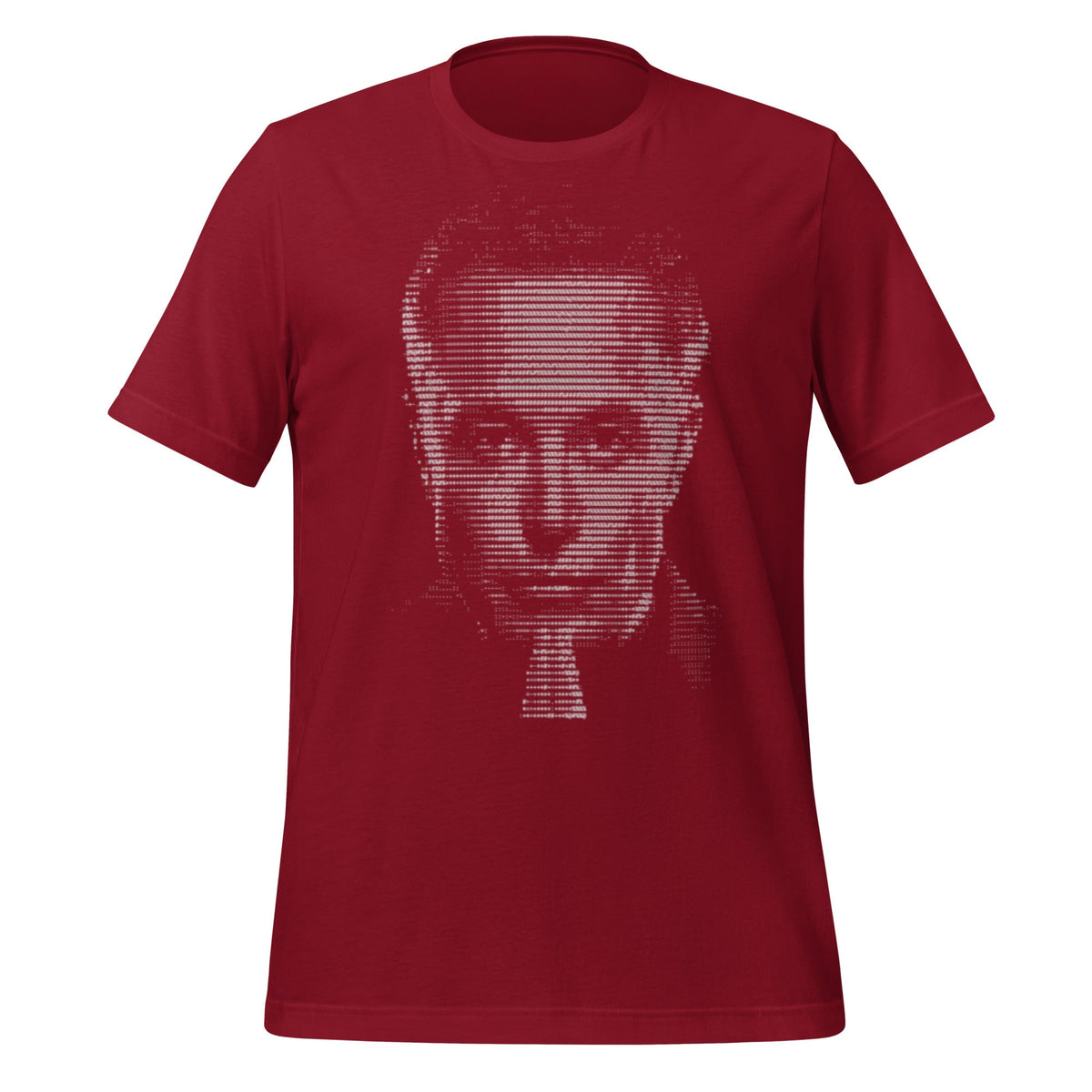 Product mockup photo of the Elon Musk ASCII Art T Shirt (unisex) Cardinal / M.