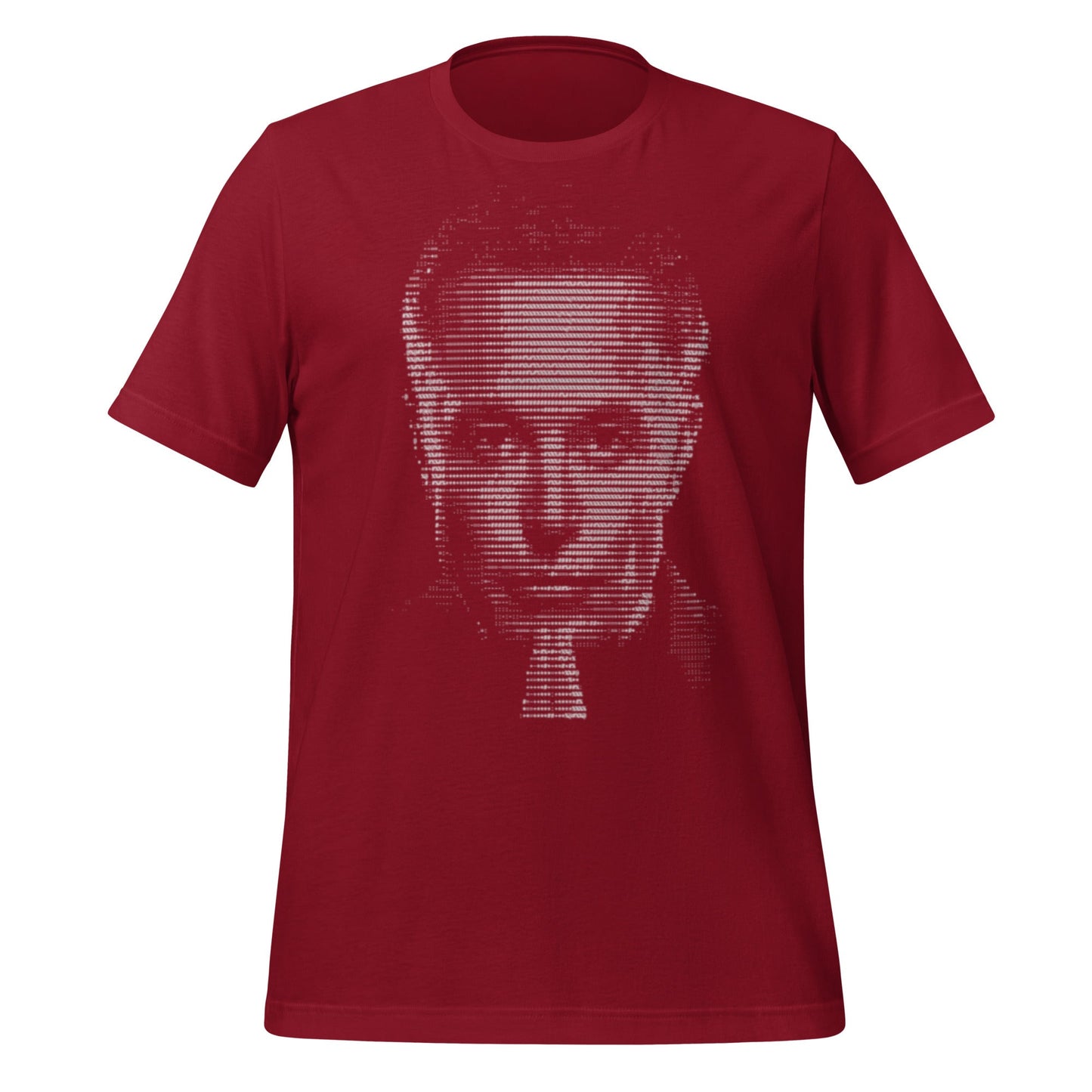 Product mockup photo of the Elon Musk ASCII Art T Shirt (unisex) Cardinal / M.
