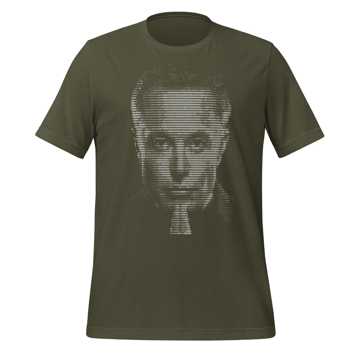 Product mockup photo of the Elon Musk ASCII Art T Shirt (unisex) Military Green / M.