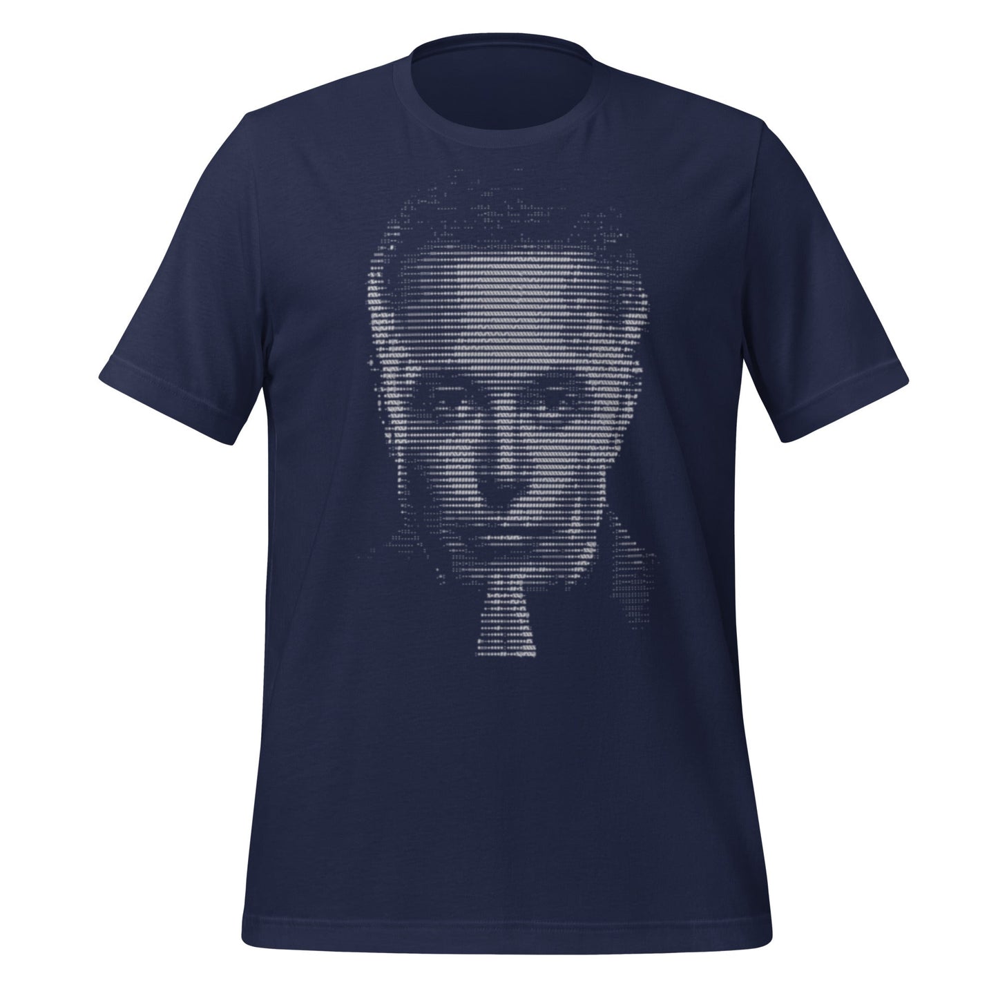 Product mockup photo of the Elon Musk ASCII Art T Shirt (unisex) Navy / M.