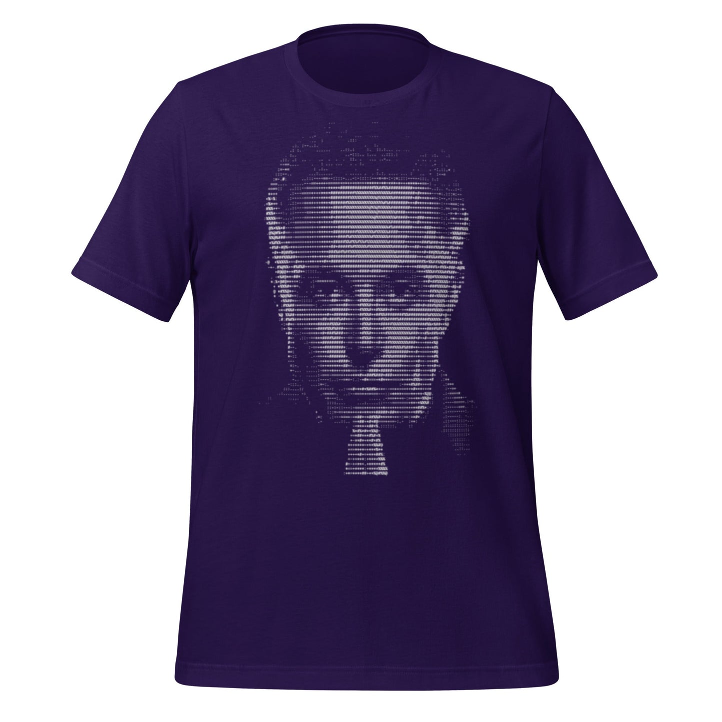 Product mockup photo of the Elon Musk ASCII Art T Shirt (unisex) Team Purple / M.