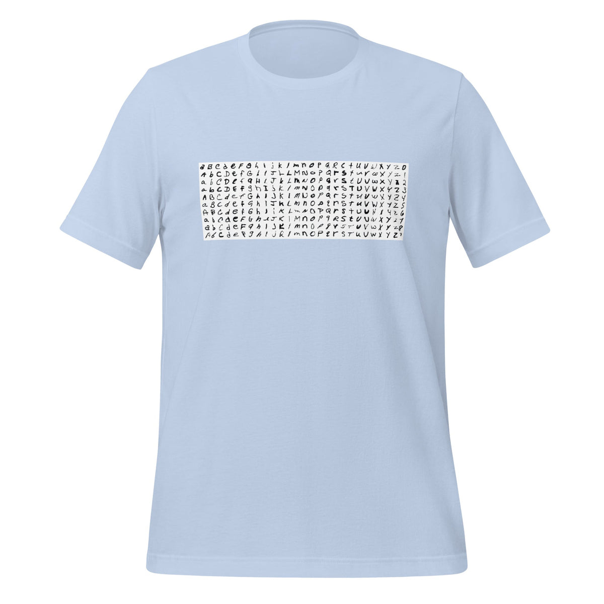 Product mockup photo of the EMNIST Dataset T Shirt (unisex) Baby Blue / M.