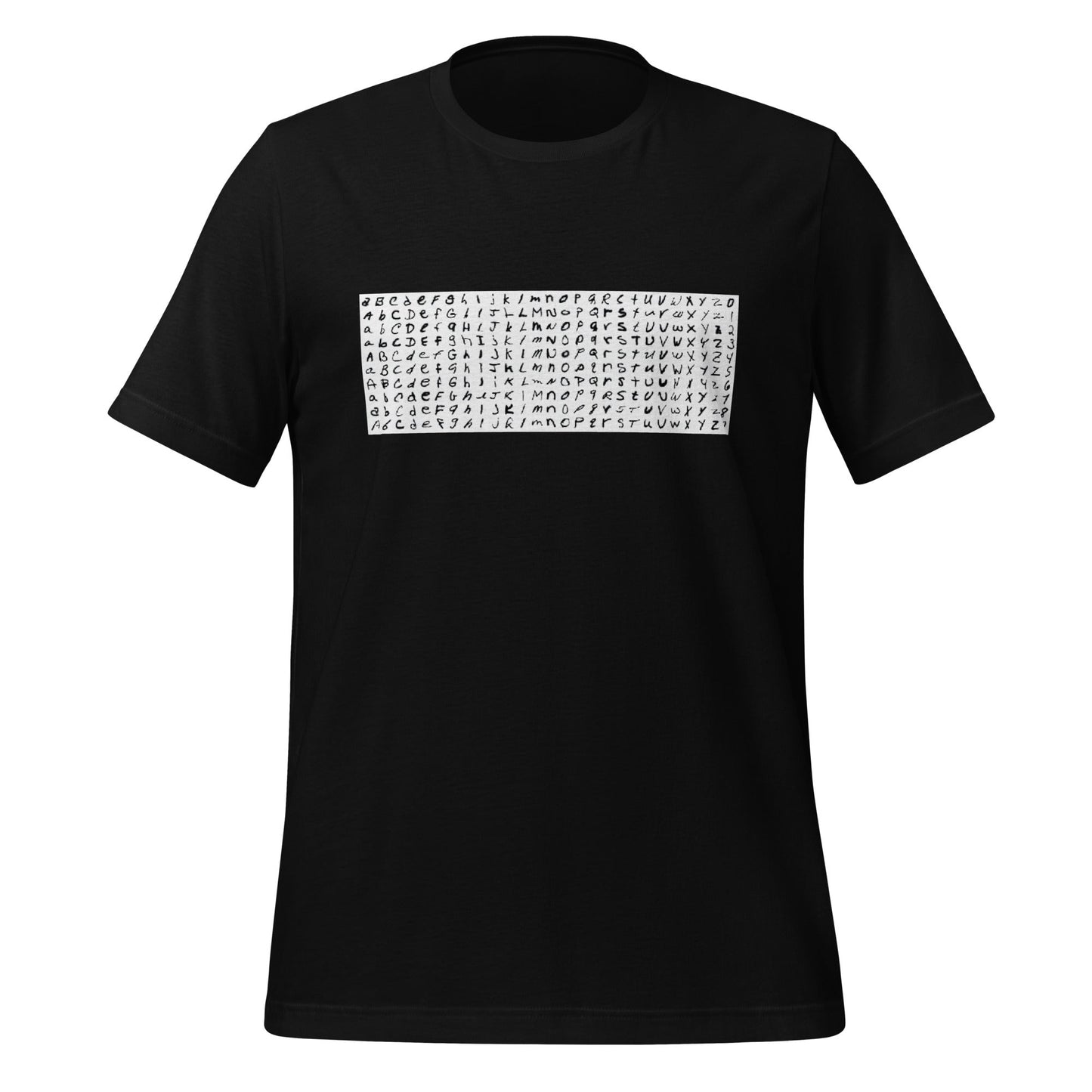 Product mockup photo of the EMNIST Dataset T Shirt (unisex) Black / M.