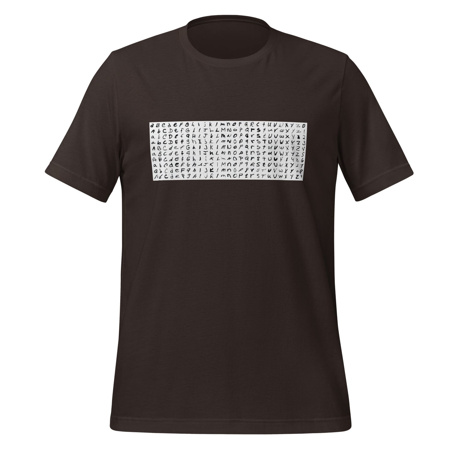 Product mockup photo of the EMNIST Dataset T Shirt (unisex) Brown / M.