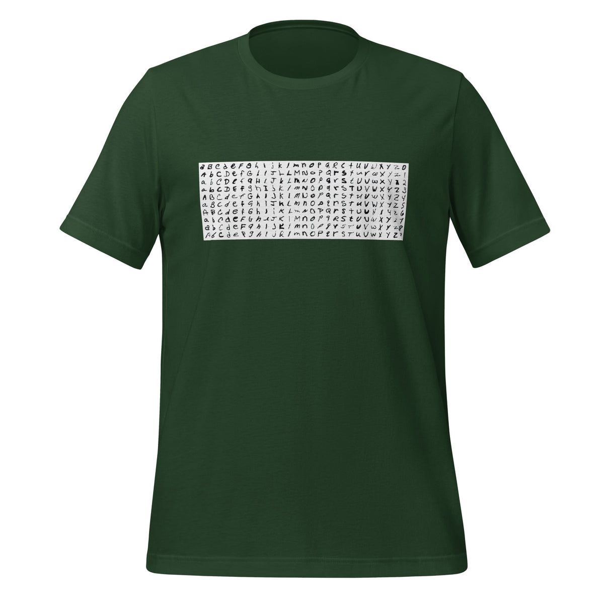 Product mockup photo of the EMNIST Dataset T Shirt (unisex) Forest / M.