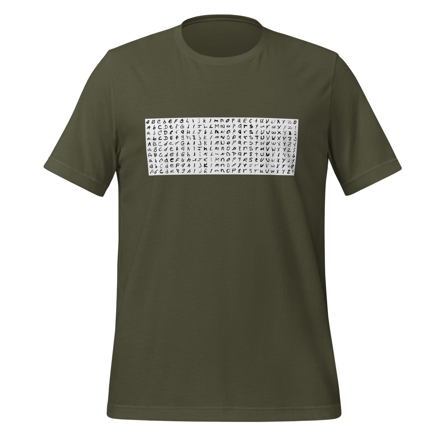 Product mockup photo of the EMNIST Dataset T Shirt (unisex) Military Green / M.