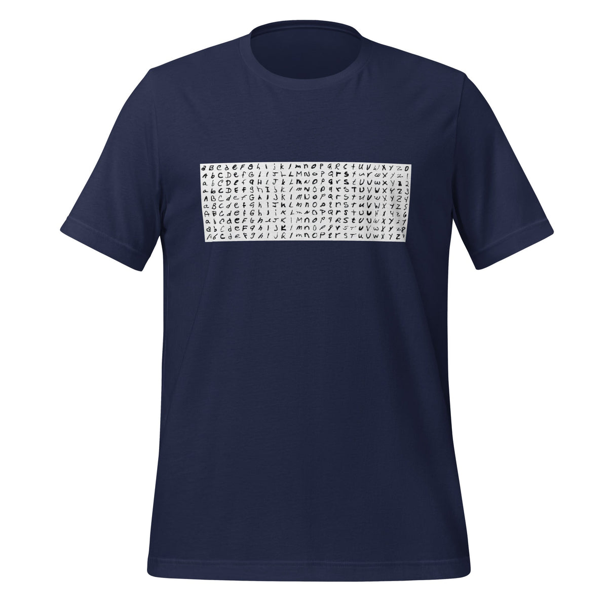 Product mockup photo of the EMNIST Dataset T Shirt (unisex) Navy / M.