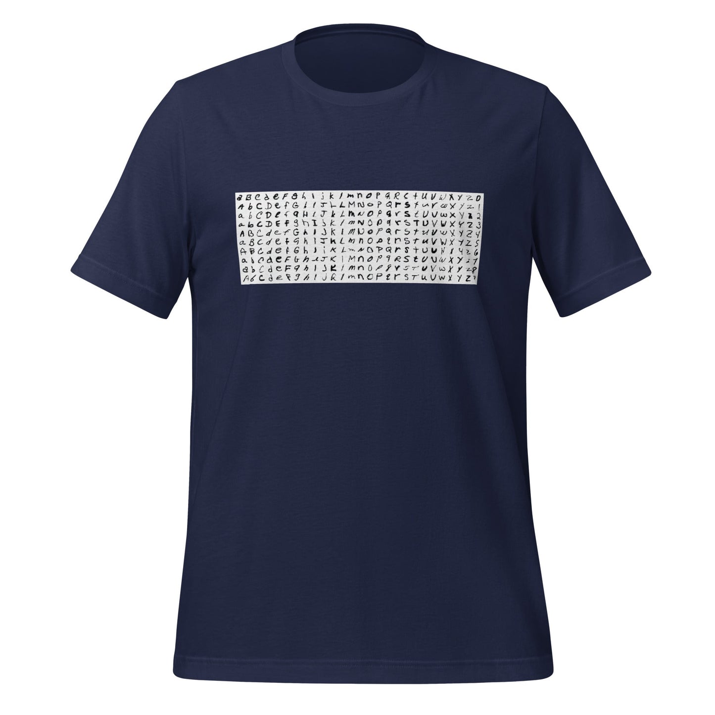 Product mockup photo of the EMNIST Dataset T Shirt (unisex) Navy / M.