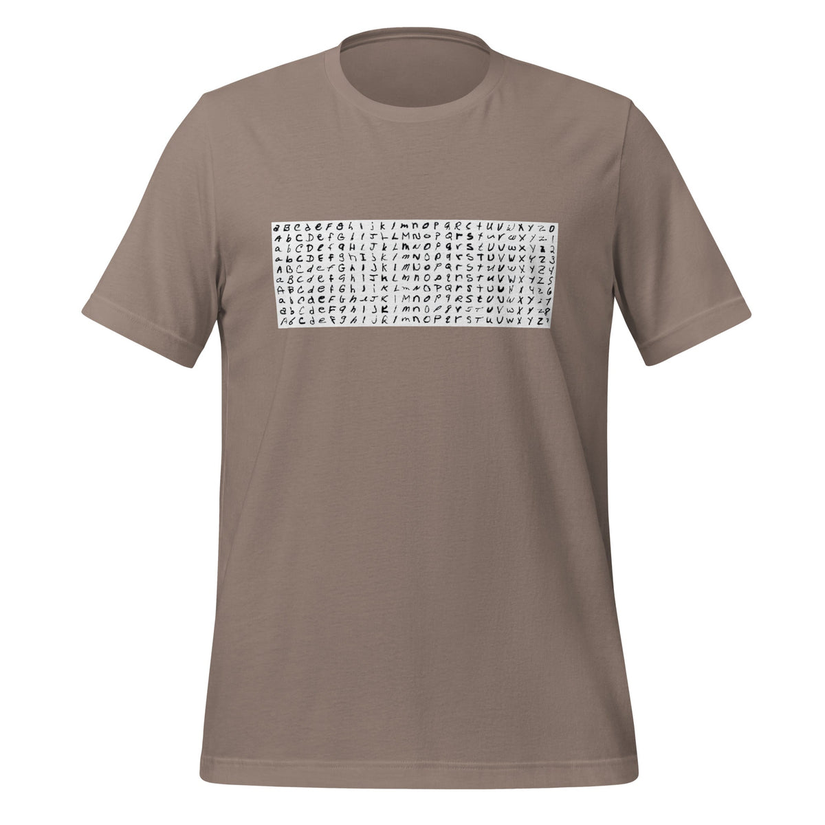 Product mockup photo of the EMNIST Dataset T Shirt (unisex) Pebble / M.