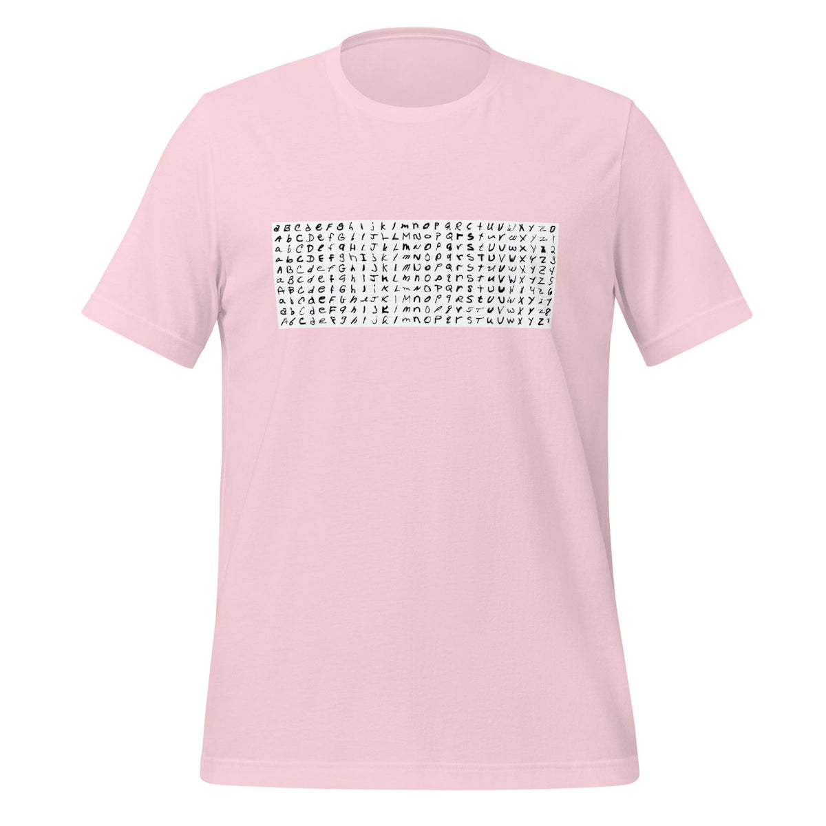 Product mockup photo of the EMNIST Dataset T Shirt (unisex) Soft Pink / M.