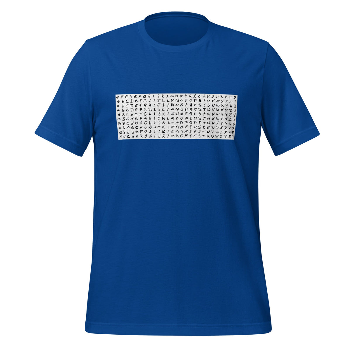 Product mockup photo of the EMNIST Dataset T Shirt (unisex) True Royal / M.