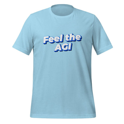 Product mockup photo of the Feel the AGI T Shirt 2 (unisex) Ocean Blue / M.