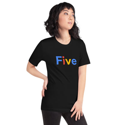 Product mockup photo of the Five Search Logo T Shirt (unisex).