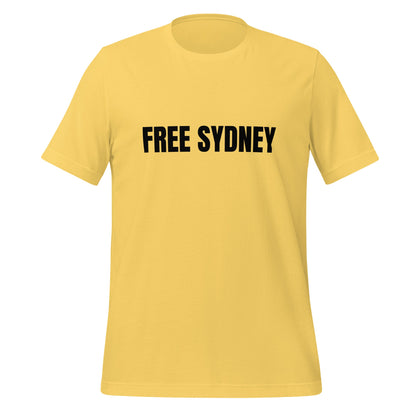 Product mockup photo of the Free Sydney T Shirt (unisex) M / Yellow.
