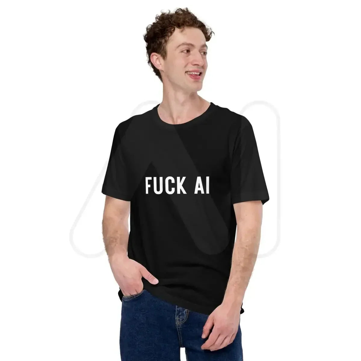 Product mockup photo of the Fuck AI T Shirt 2 (unisex).