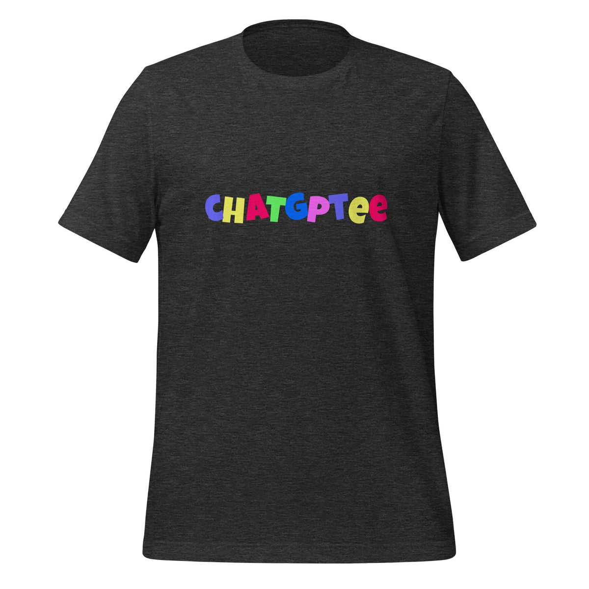 Product mockup photo of the Fun ChatGPTee T Shirt 2 (unisex) Dark Grey Heather / M.