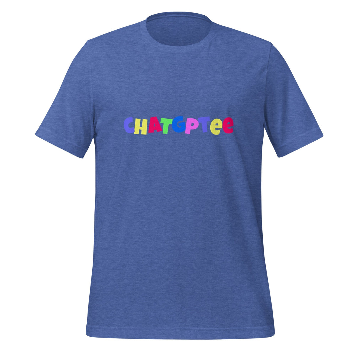 Product mockup photo of the Fun ChatGPTee T Shirt 2 (unisex) Heather True Royal / M.