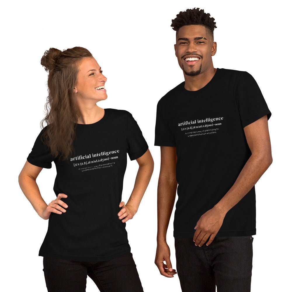 Product mockup photo of the Funny Definition of AI T Shirt 2 (unisex).