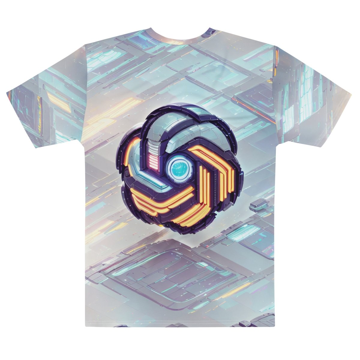 Product mockup photo of the Futuristic Logo Scene T Shirt (men).