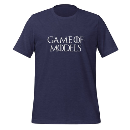 Product mockup photo of the Game of Models T Shirt (unisex) Heather Midnight Navy / M.
