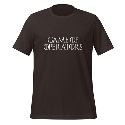 Product mockup photo of the Game of Operators T Shirt (unisex) Brown / M.