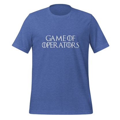 Product mockup photo of the Game of Operators T Shirt (unisex) Heather True Royal / M.