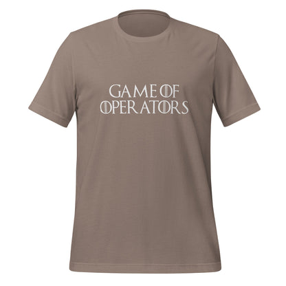 Product mockup photo of the Game of Operators T Shirt (unisex) Pebble / M.