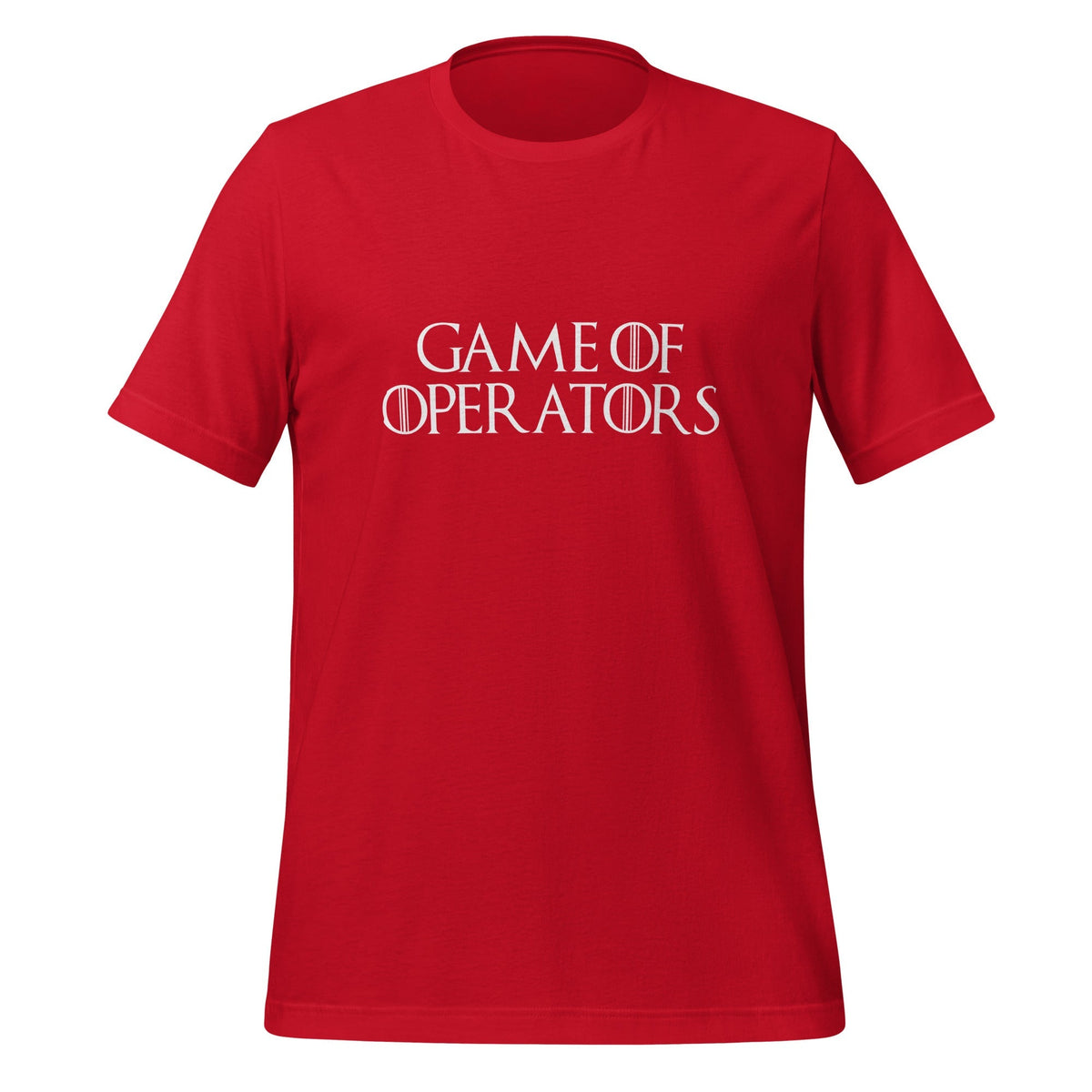 Product mockup photo of the Game of Operators T Shirt (unisex) Red / M.