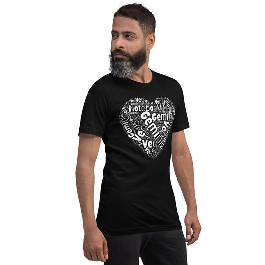 Image of the Gemini Heart Word Cloud T-Shirt (unisex).