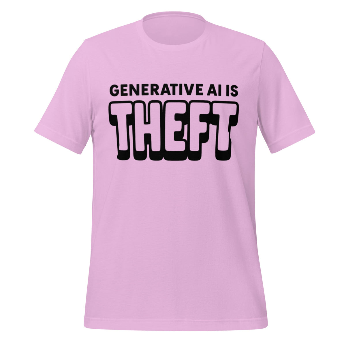 Product mockup photo of the Generative AI is Theft T Shirt (unisex) Lilac / M.