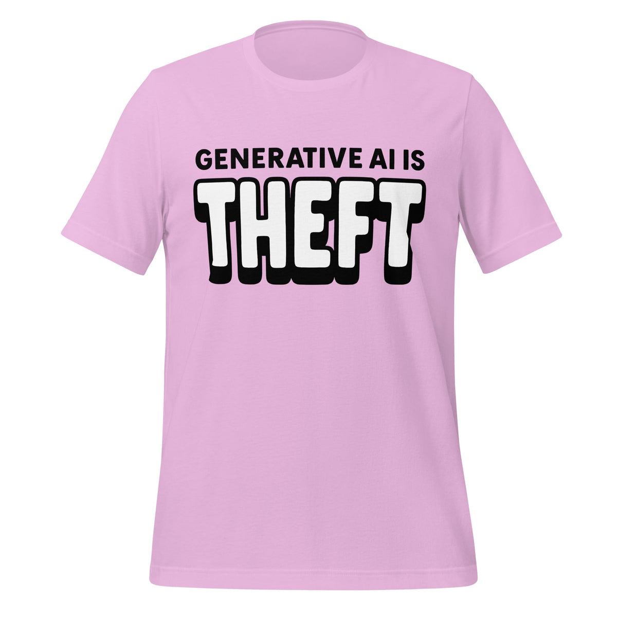 Product mockup photo of the Generative AI is Theft T Shirt (unisex) Lilac / M.