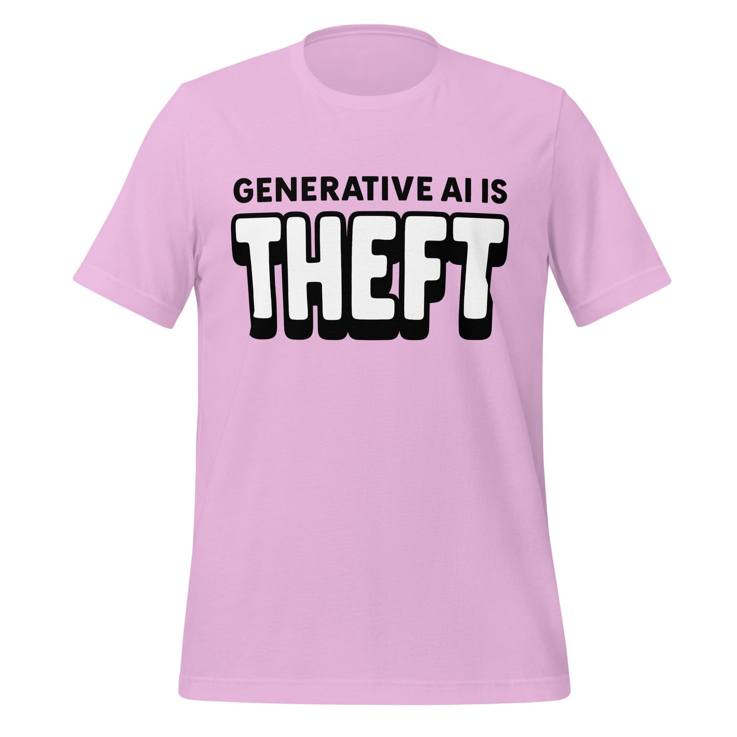 Product mockup photo of the Generative AI is Theft T Shirt (unisex) Lilac / M.