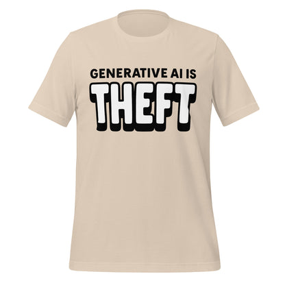 Product mockup photo of the Generative AI is Theft T Shirt (unisex) Soft Cream / M.