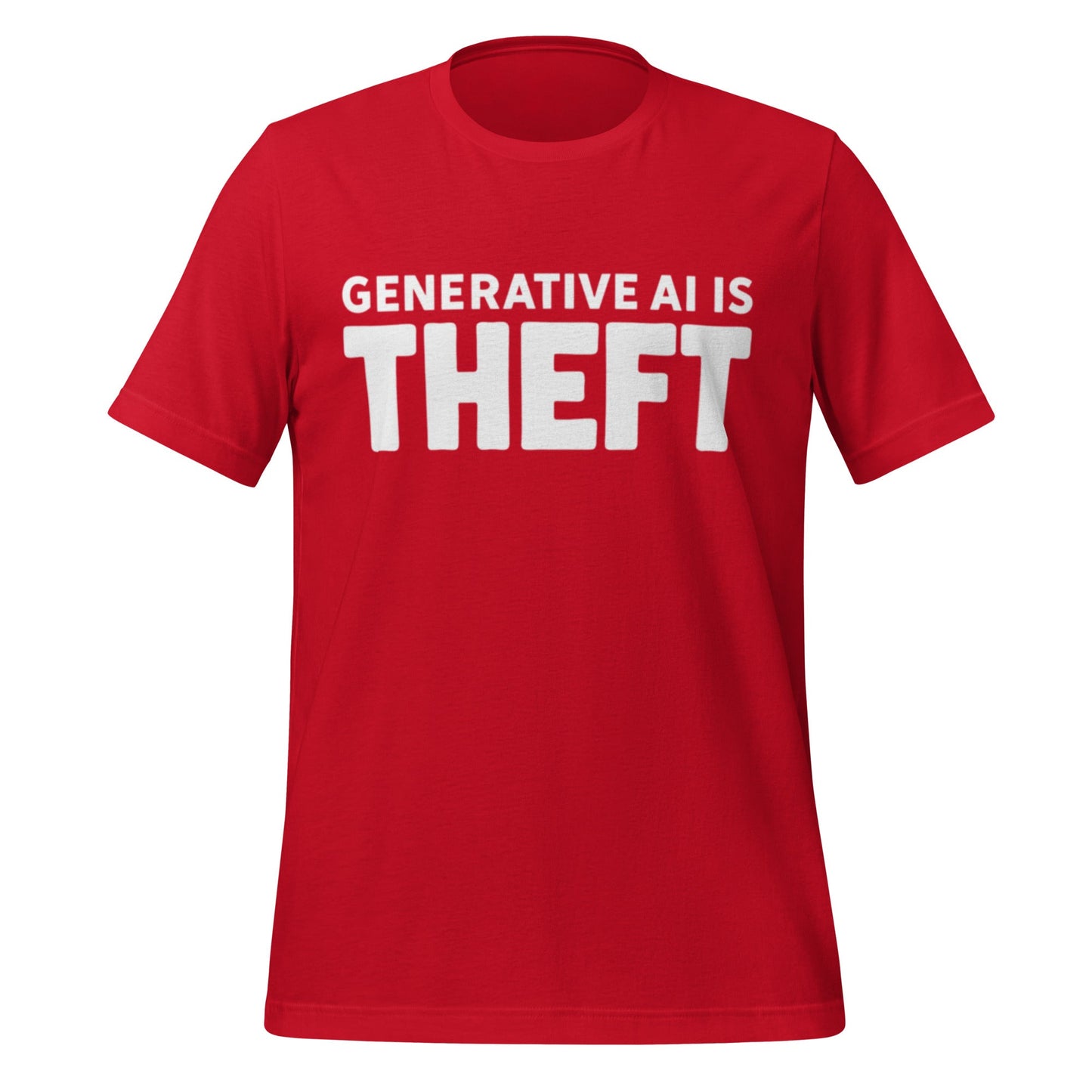 Product mockup photo of the Generative AI is Theft T Shirt (unisex) Red / M.