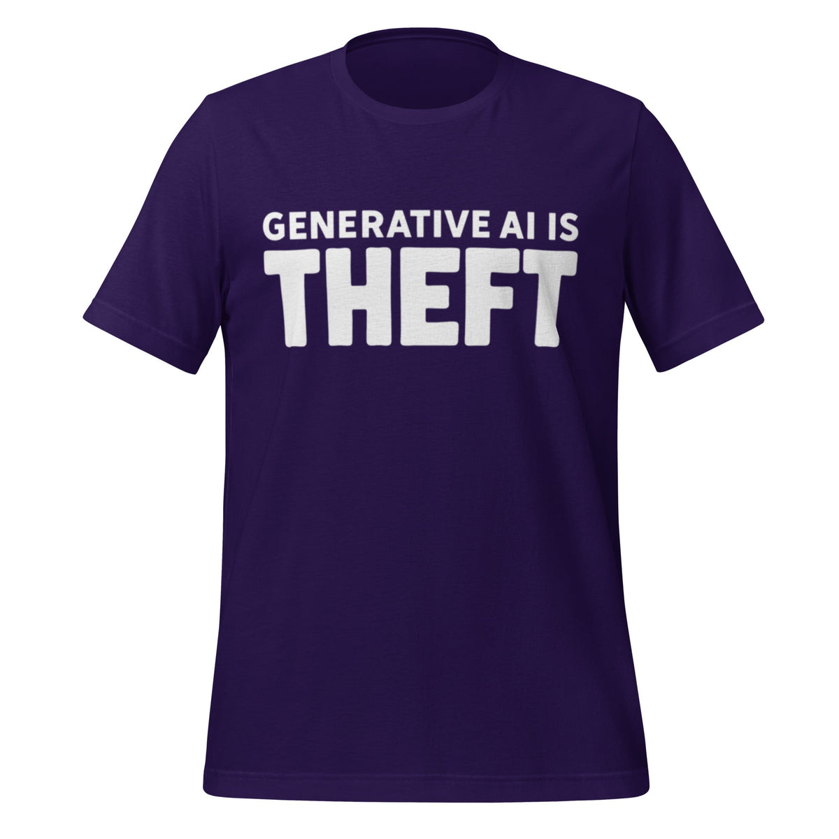 Product mockup photo of the Generative AI is Theft T Shirt (unisex) Team Purple / M.