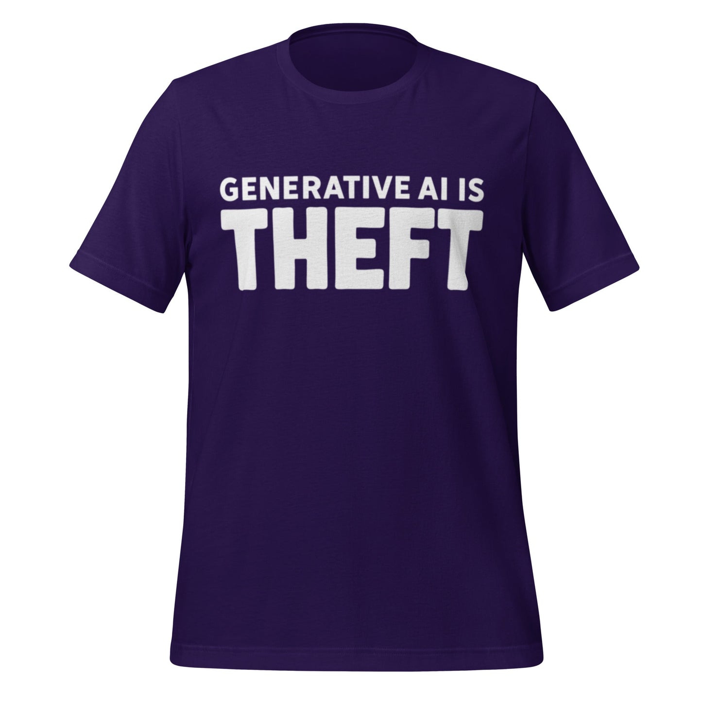 Product mockup photo of the Generative AI is Theft T Shirt (unisex) Team Purple / M.
