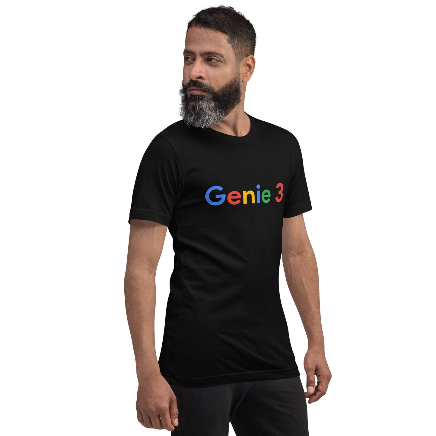 Product mockup photo of the Genie 3 Search Logo T Shirt (unisex).