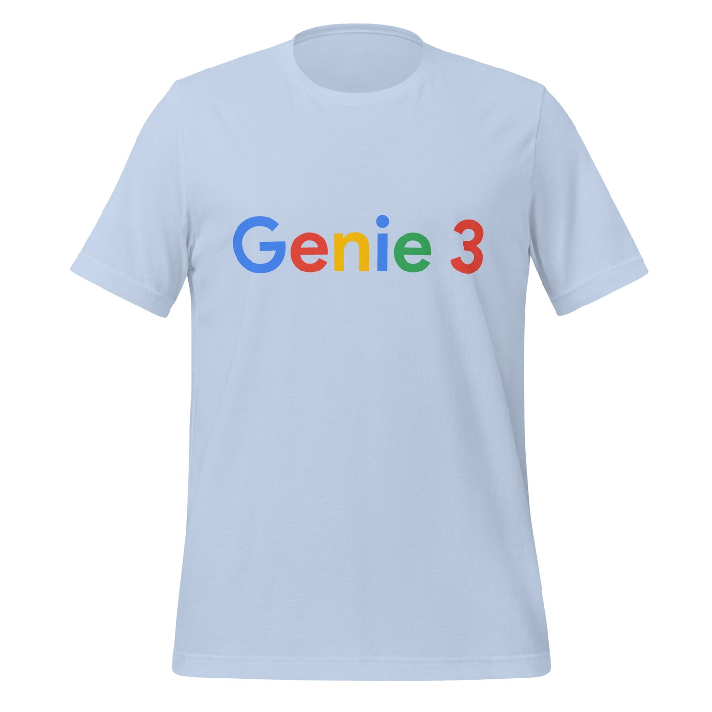 Product mockup photo of the Genie 3 Search Logo T Shirt (unisex) Baby Blue / M.