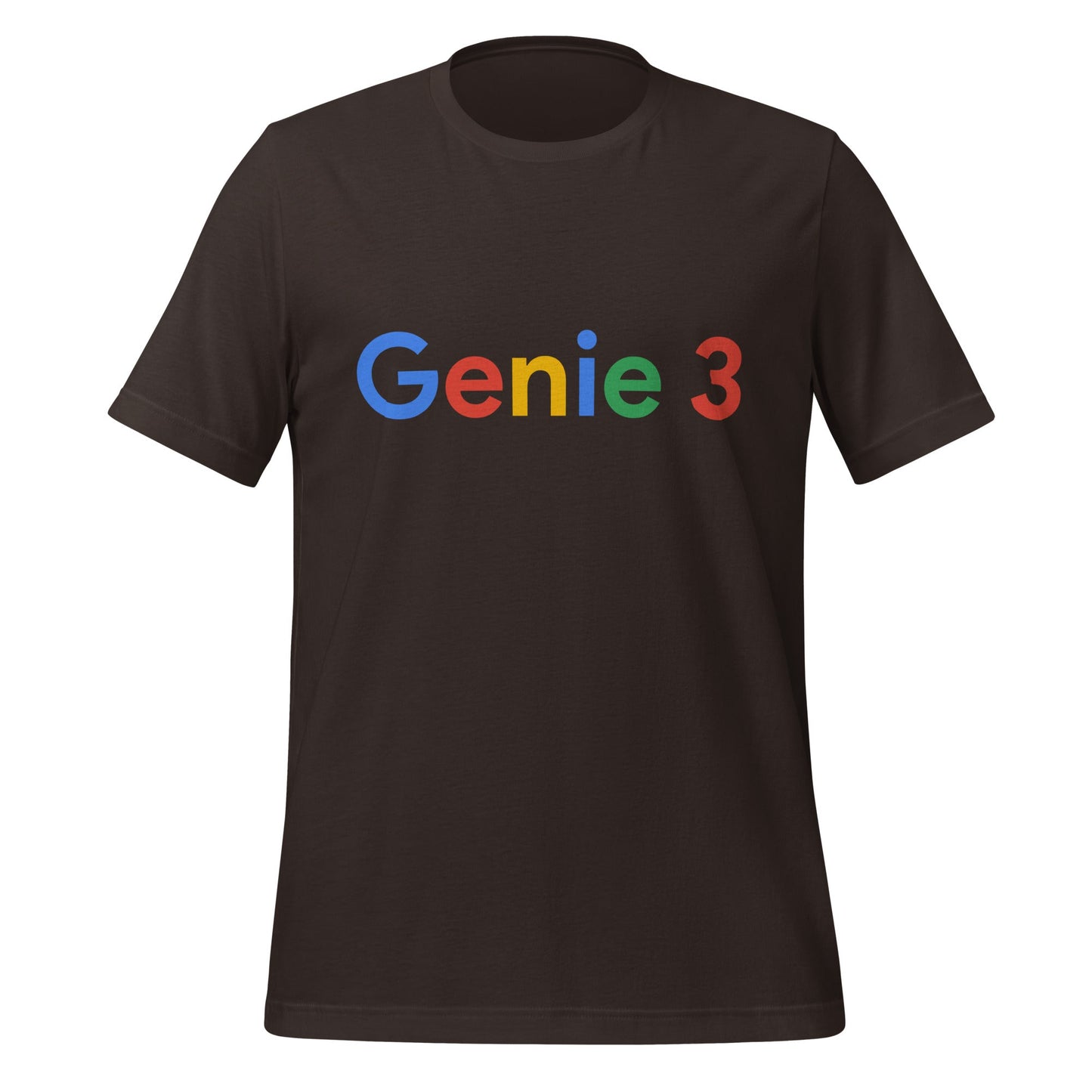 Product mockup photo of the Genie 3 Search Logo T Shirt (unisex) Brown / M.