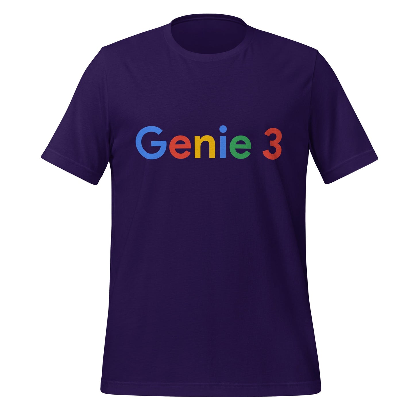 Product mockup photo of the Genie 3 Search Logo T Shirt (unisex) Team Purple / M.