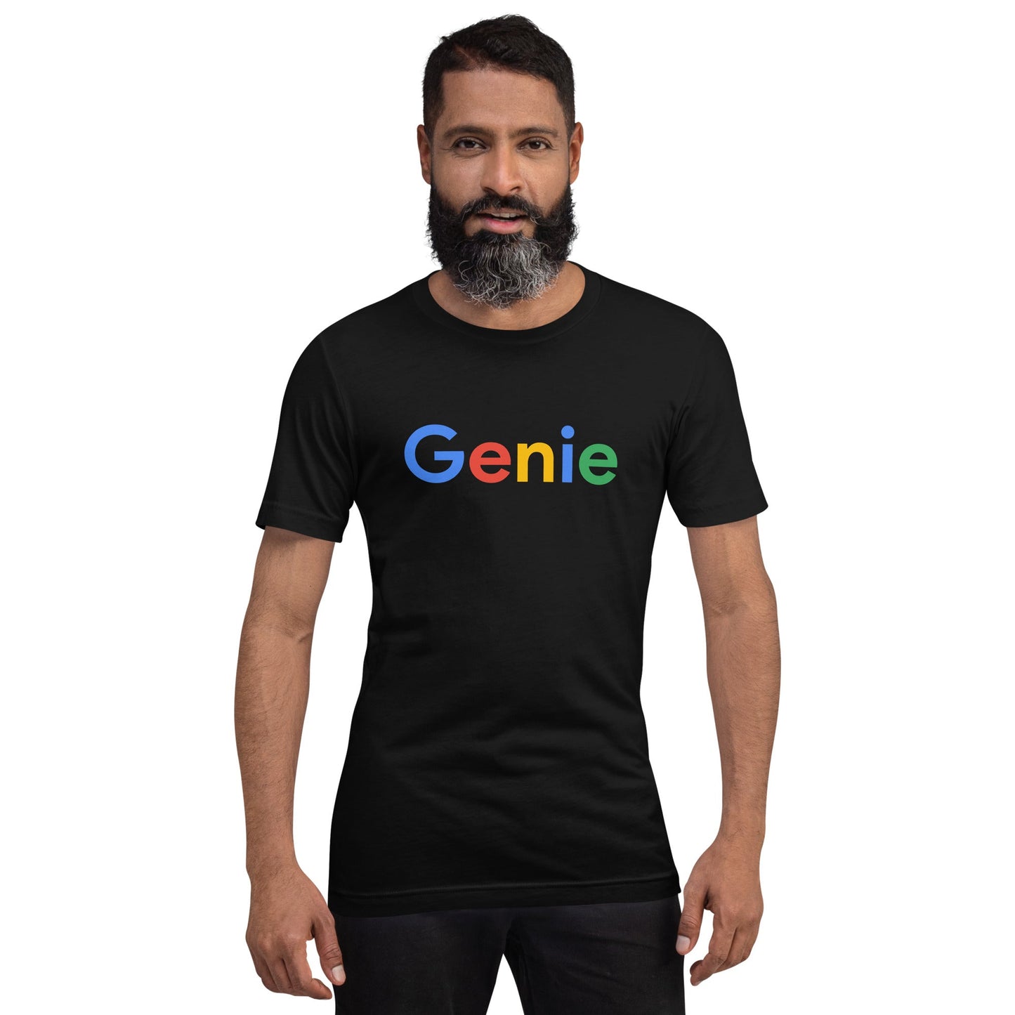 Product mockup photo of the Genie Search Logo T Shirt (unisex).
