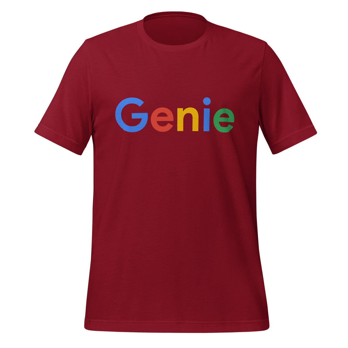 Product mockup photo of the Genie Search Logo T Shirt (unisex) Cardinal / M.