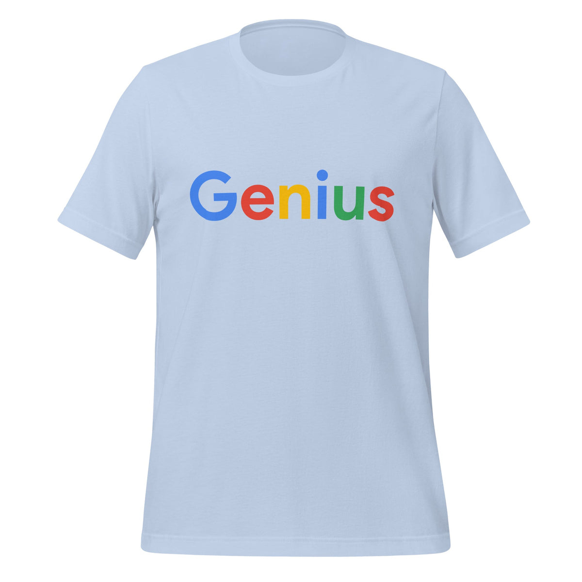 Product mockup photo of the Genius Search Logo T Shirt (unisex) Baby Blue / M.
