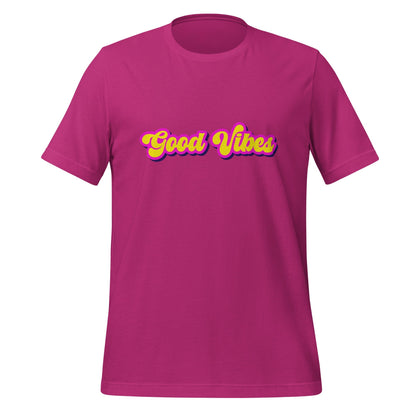 Product mockup photo of the Good Vibes T Shirt (unisex) Berry / M.