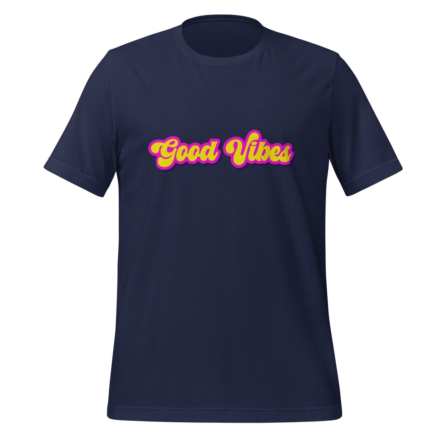 Product mockup photo of the Good Vibes T Shirt (unisex) Navy / M.