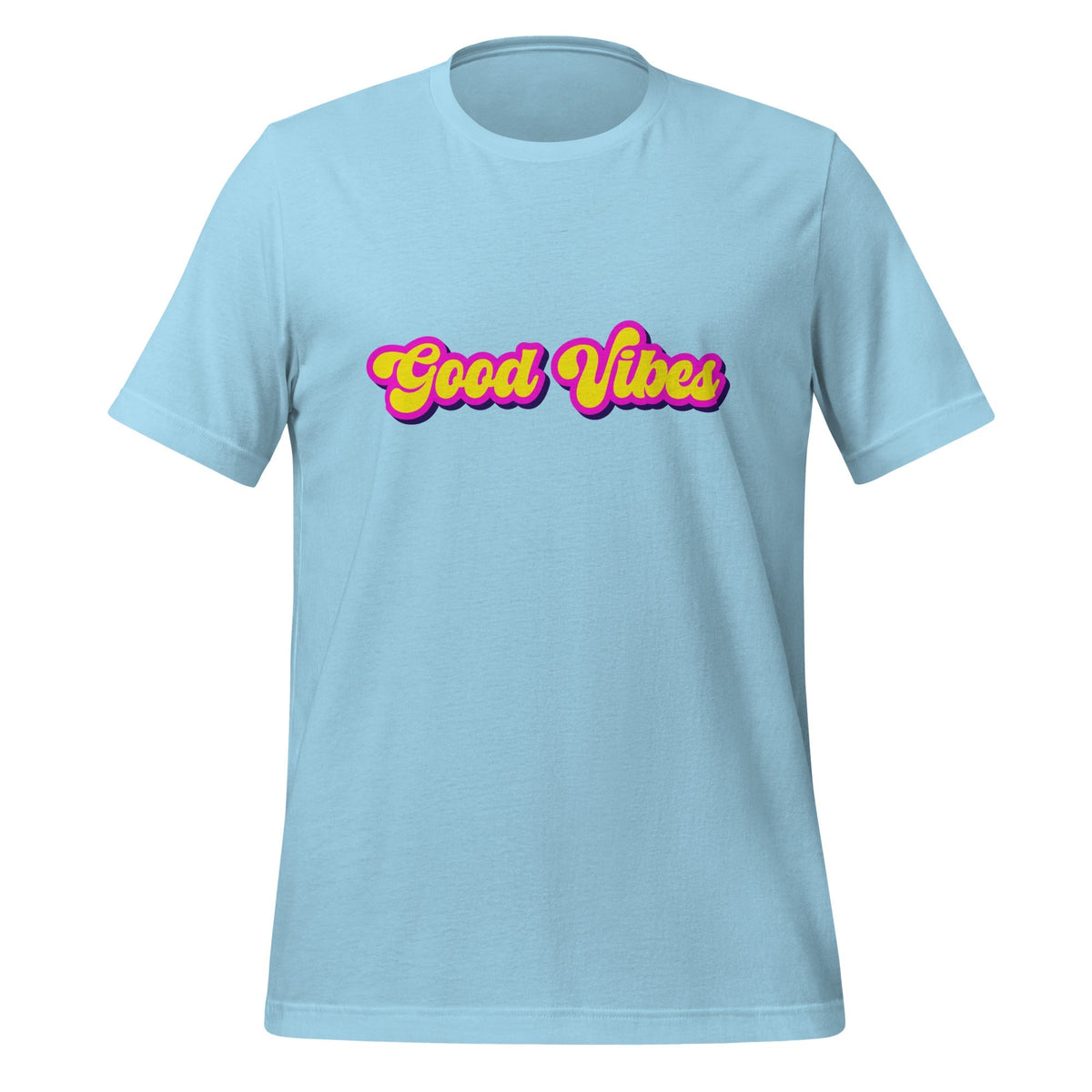 Product mockup photo of the Good Vibes T Shirt (unisex) Ocean Blue / M.